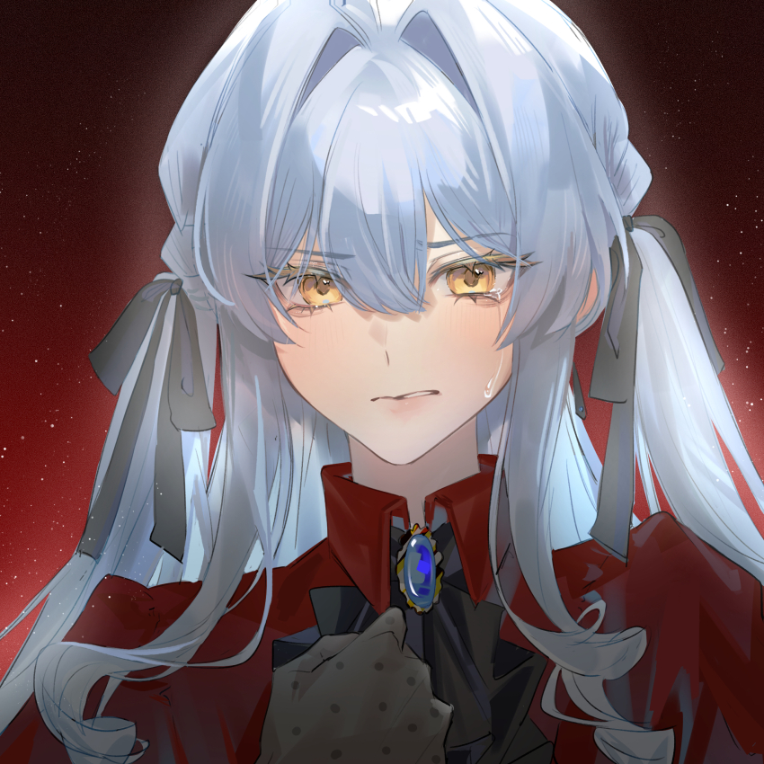 1girl, bang_dream!, bang_dream!_it's_mygo!!!!!, black_ribbon, blue_hair, brooch, chinese_commentary, collared_shirt