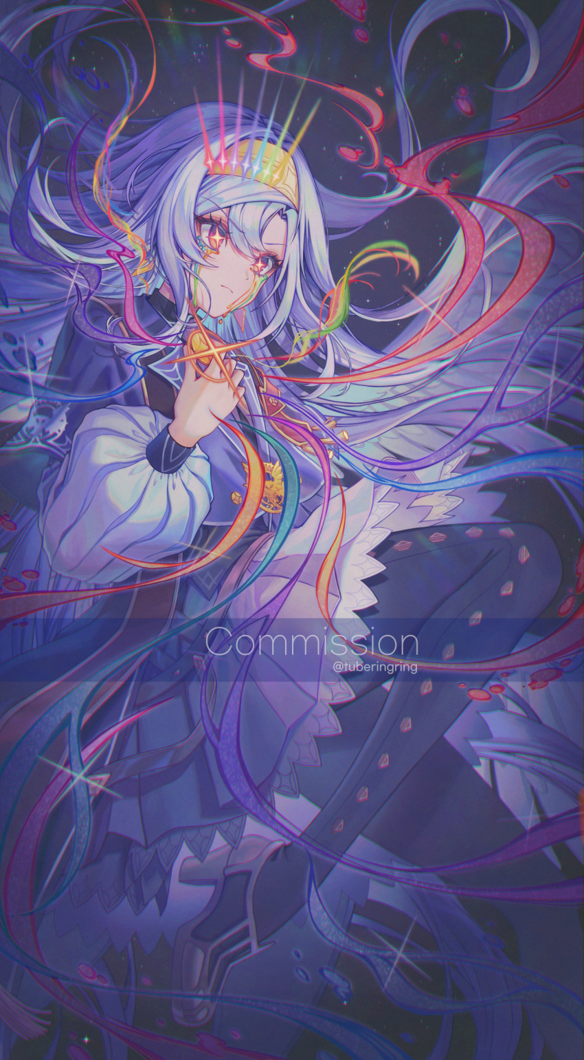 1girl, artmage_finmel, artmage_non_finito, black_pantyhose, closed_mouth, commission, dress, duel_monster