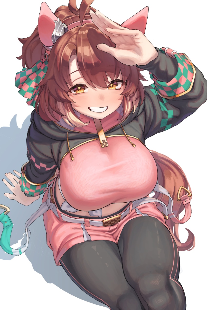 1girl, absurdres, ahoge, animal_ears, arm_support, arm_up, belt, belt_buckle