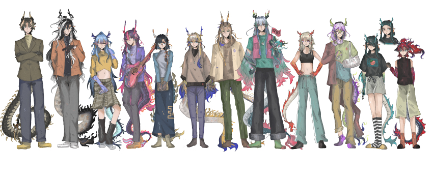 absurdres, arknights, brother_and_sister, chongyue_(arknights), dragon_horns, dragon_tail, dusk_(arknights), earrings