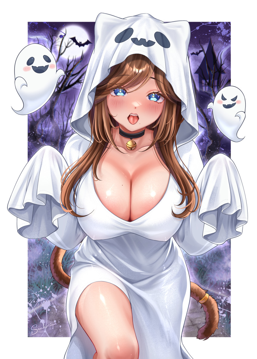 absurdres, animal_ears, bell, blue_eyes, breasts, brown_hair, cat_ears, chelzor_the_destroyer