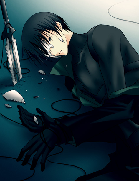 00s, 1boy, black_gloves, black_hair, broken_mask, coat, darker_than_black, gloves