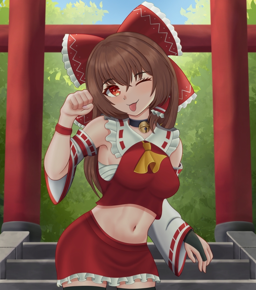 1girl, :3, :p, ;3, ;p, armpit_peek, ascot, bare_shoulders