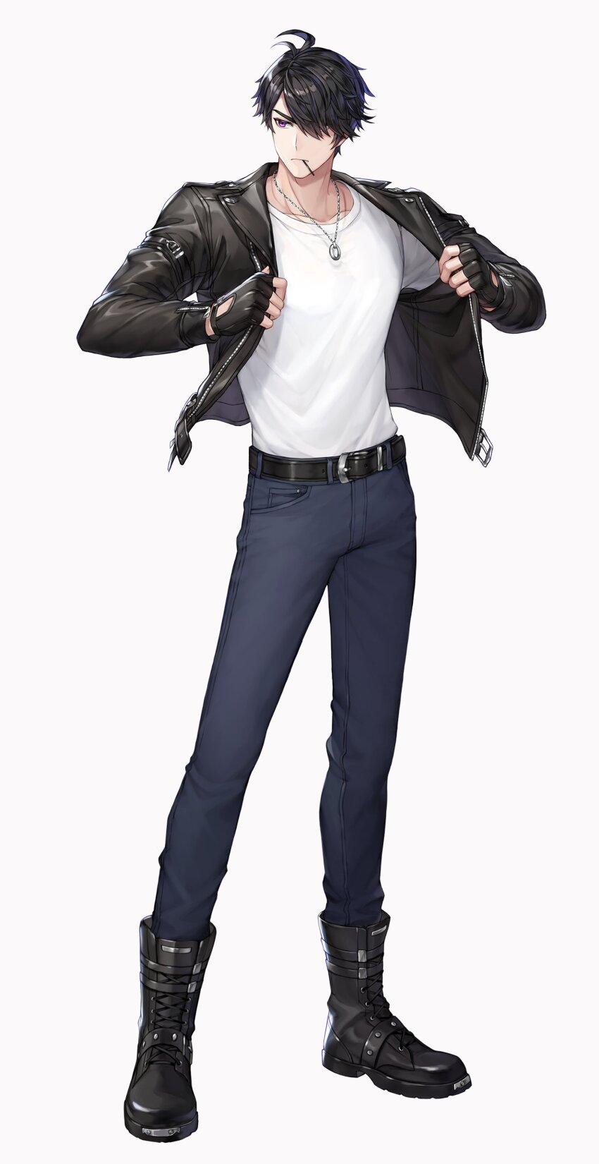 1boy, absurdres, adjusting_clothes, ahoge, artist_request, belt, black_belt, black_boots