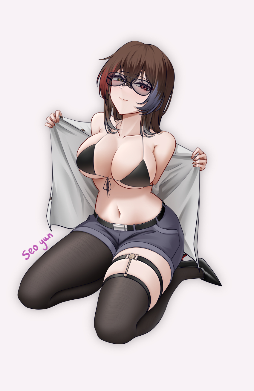 1girl, absurdres, alter_kamerade, bare_shoulders, belt, bikini, black_belt, black_bikini