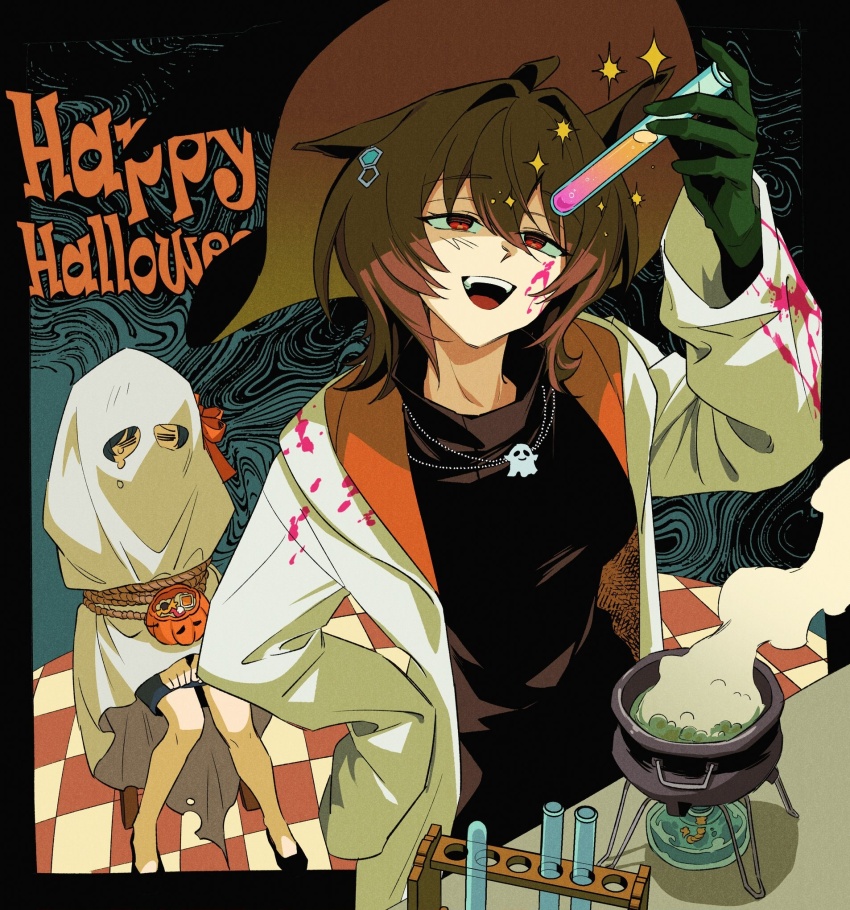 2girls, :d, agnes_tachyon's_trainer, agnes_tachyon_(umamusume), alcohol_burner, alternate_costume, animal_ears, black_dress