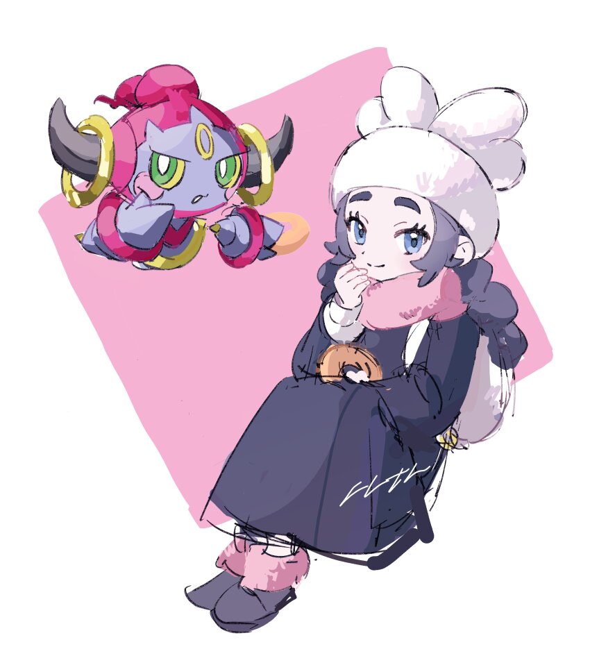 1girl, 6l226, absurdres, ansha_(pokemon), backpack, bag, black_coat, blue_eyes