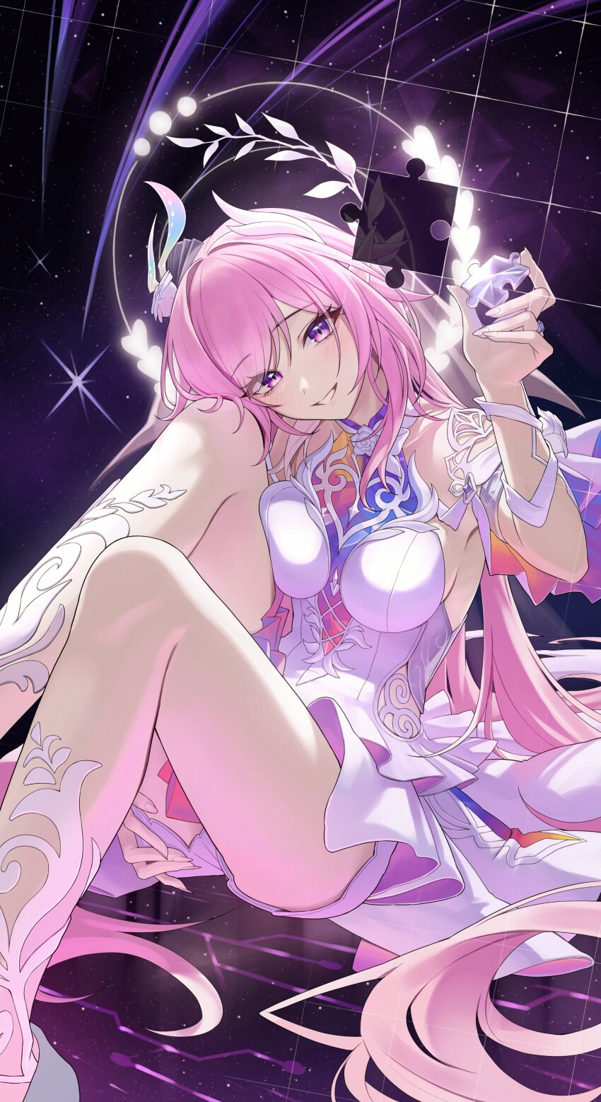 1girl, absurdres, armlet, bare_shoulders, breasts, commentary, cyrene_(honkai:_star_rail), cyrene_(demiurge)_(honkai:_star_rail)