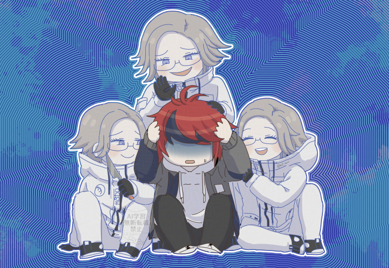 4boys, :d, ^_^, ahoge, aotsuki_eito, black_gloves, black_pants, black_streaks