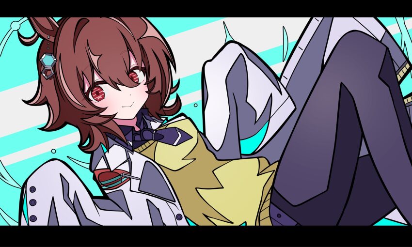 1girl, agnes_tachyon_(umamusume), animal_ears, black_pantyhose, breasts, brown_eyes, brown_hair, cardigan