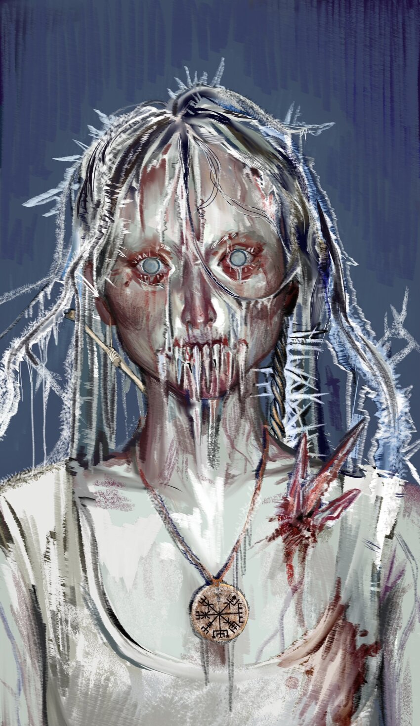 1other, amulet, atergraham, blood, blood_stain, blue_eyes, braid, eyelashes