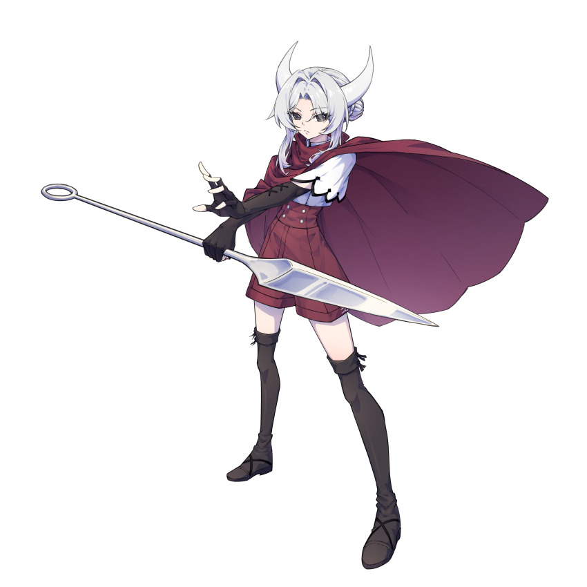 1girl, absurdres, adapted_costume, alternate_costume, alternate_eye_color, boots, cloak, commission