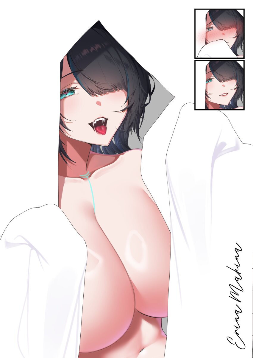 1girl, absurdres, animal_ears, black_hair, blue_eyes, breasts, chaunceley, erina_makina