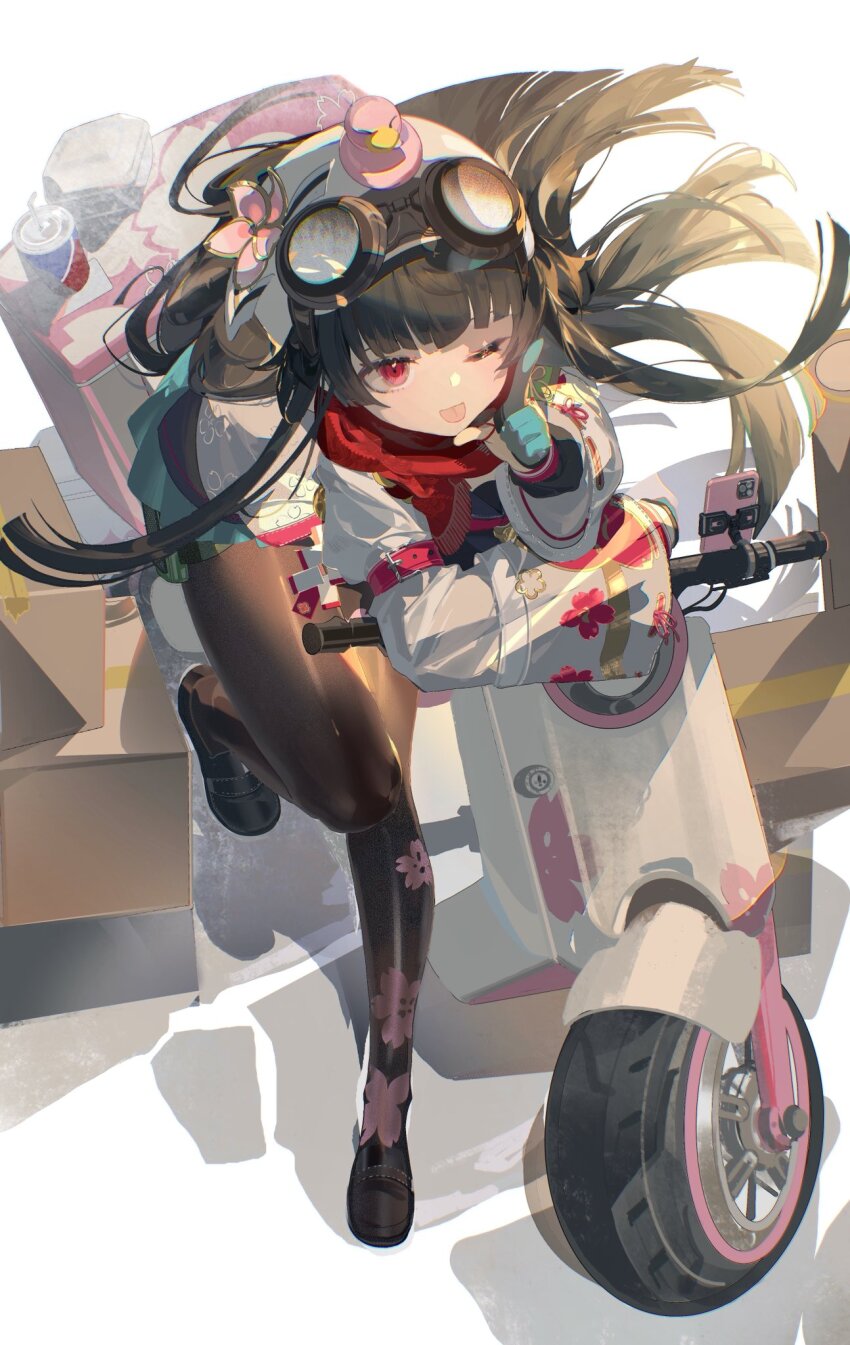 1girl, black_hair, black_pantyhose, girls'_frontline, girls'_frontline_2:_exilium, goggles, goggles_on_head, grey_helmet