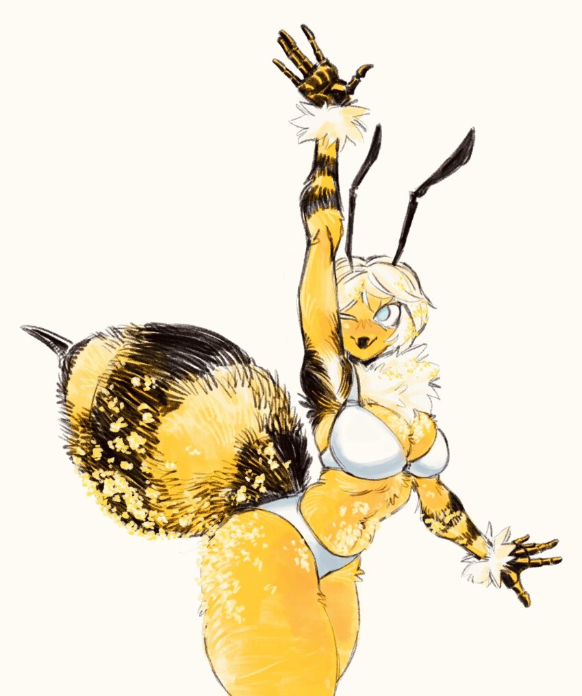 1girl, abdomen_tail, antennae, aqua_eyes, arm_up, armpits, art_trade, arthropod_girl