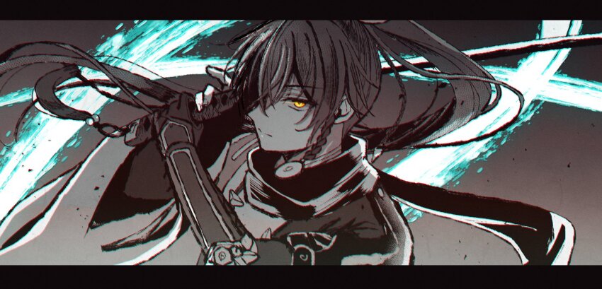 1boy, armor, braid, hair_between_eyes, japanese_clothes, komugiko_(komugiu08), long_hair, looking_at_viewer