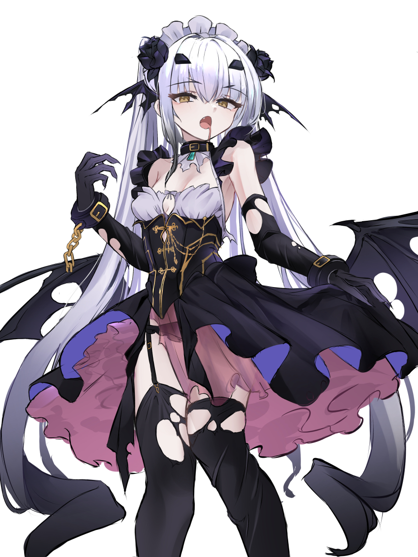 1girl, absurdres, bare_shoulders, black_dress, black_gloves, black_thighhighs, breasts, dress