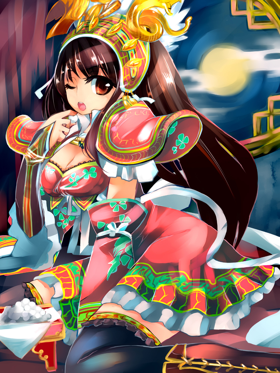 1girl, :o, armor, female_focus, highres, lying, one_eye_closed, sangokushi_taisen