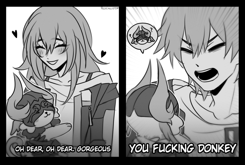 1boy, 1girl, ?, absurdres, animal_ears, animal_nose, artist_name, blush