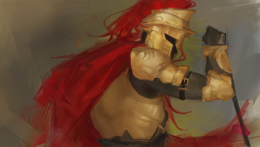 1other, absurdres, arm_belt, armor, black_gloves, breastplate, cloak, d3rlord3