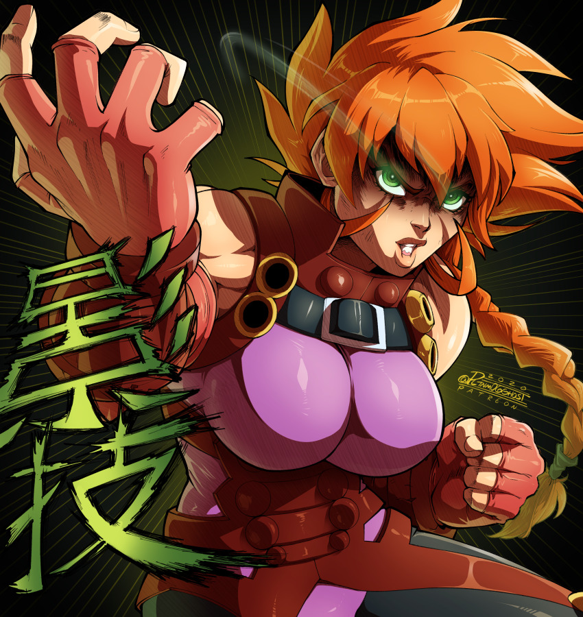 1girl, absurdres, bare_shoulders, braid, breasts, elle_ragu, fingerless_gloves, gloves