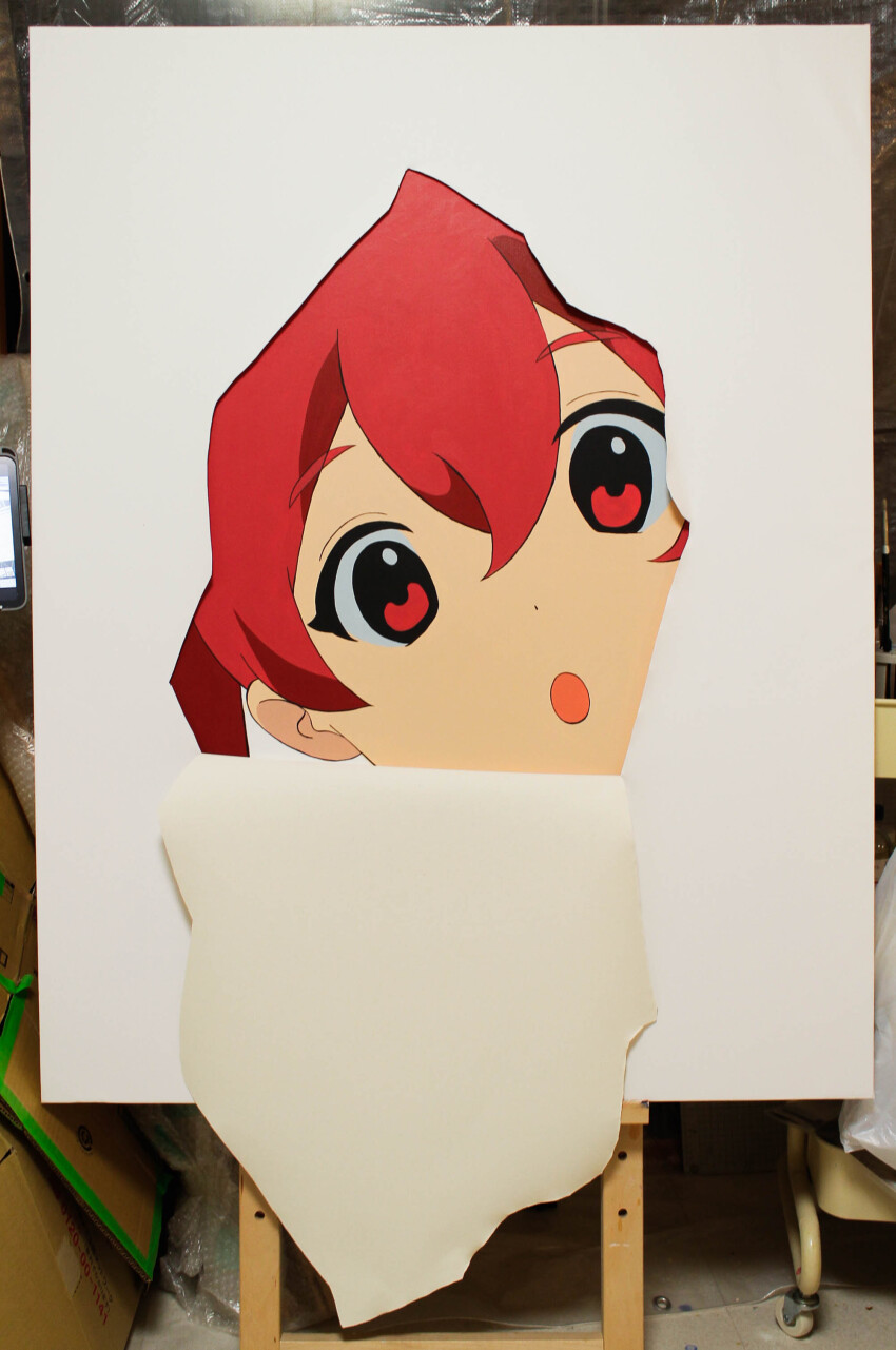 1girl, absurdres, acrylic_paint_(medium), commentary, fourth_wall, highres, looking_at_viewer, momoe_(mme_daigaku)