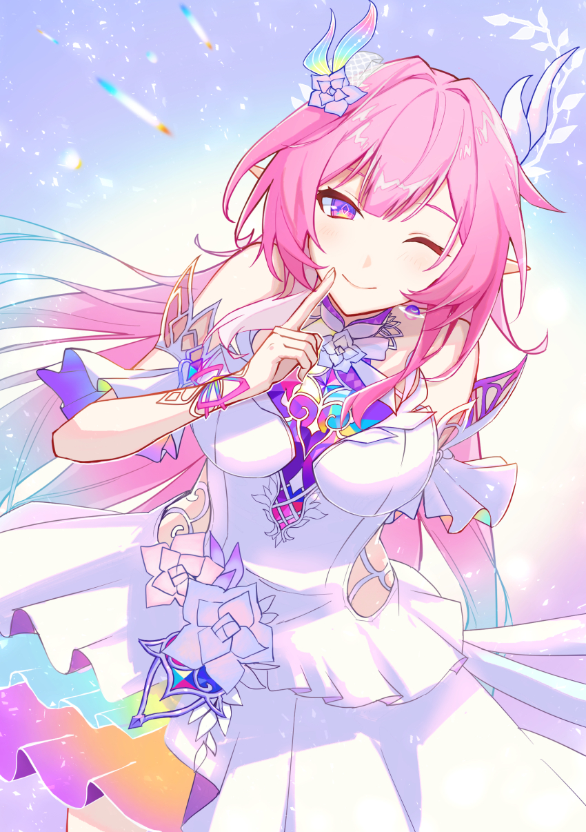 1girl, absurdres, arm_behind_back, armlet, bare_shoulders, breasts, closed_mouth, commentary