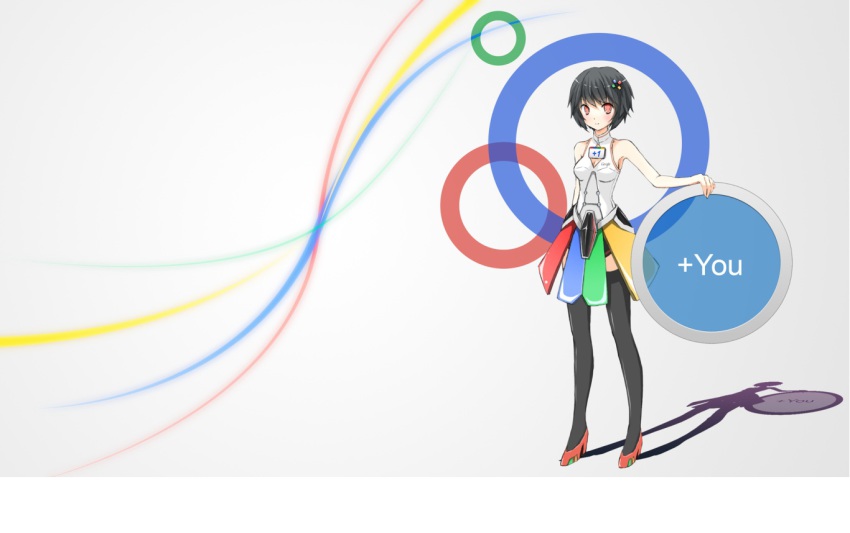1girl, black_hair, circle, female_focus, google, google+, hair_ornament, personification