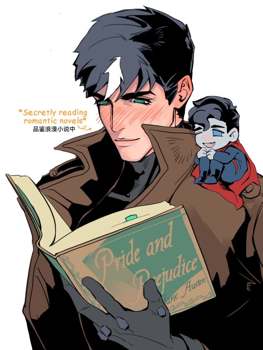 batman_(series), bizarro_ii, black_bodysuit, black_gloves, black_hair, bodysuit, brown_jacket, dc_comics