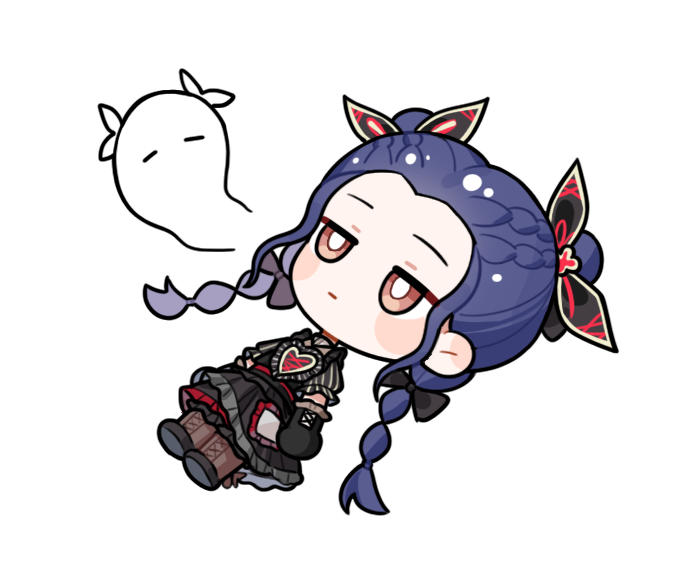 1girl, artist_request, black_bow, black_dress, black_gloves, blue_hair, blush_stickers, boots