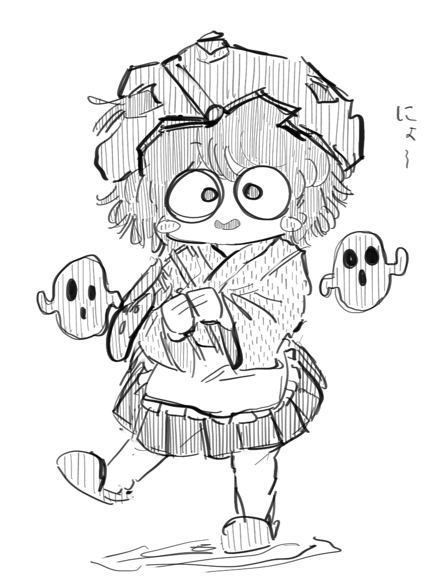 1other, androgynous, aodo_mikan, apron, bare_legs, blush_stickers, commentary_request, frilled_apron