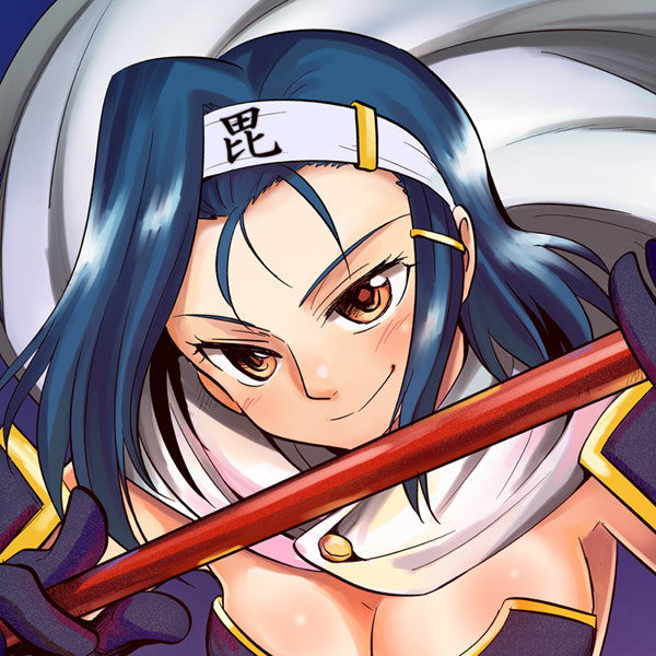 10s, 1girl, bad_id, bad_pixiv_id, blue_hair, breasts, cleavage, female_focus