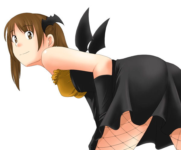 00s, 1girl, bat_wings, female_focus, fishnet_pantyhose, fishnets, fukuzawa_yumi, halloween