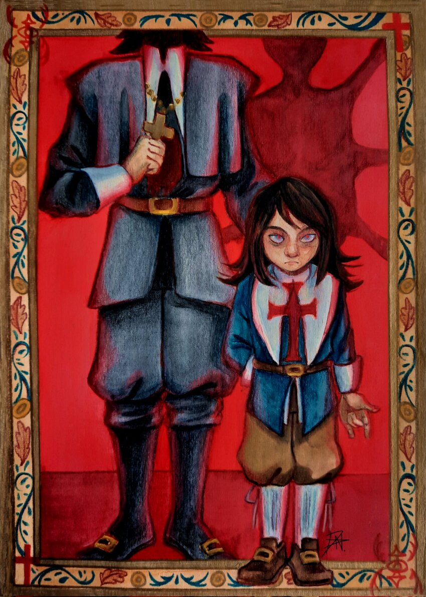 3boys, abaddon_(demon)_(haunted_hotel), abaddon_(haunted_hotel), belt, black_hair, blue_eyes, blue_shirt, brown_shoes