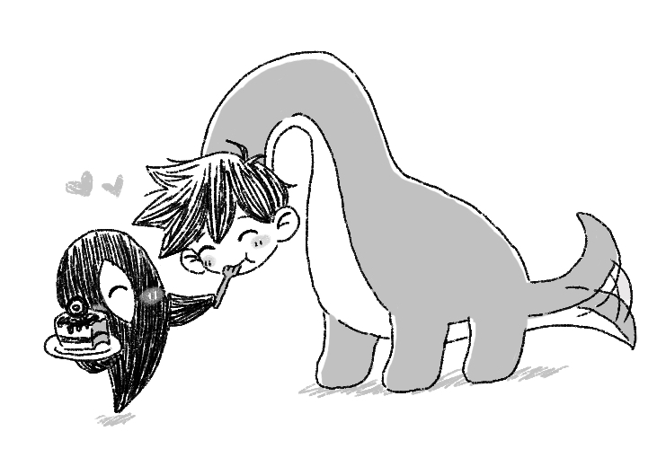 antenna_hair, blush_stickers, cake, cake_slice, closed_eyes, closed_mouth, double-parted_bangs, food