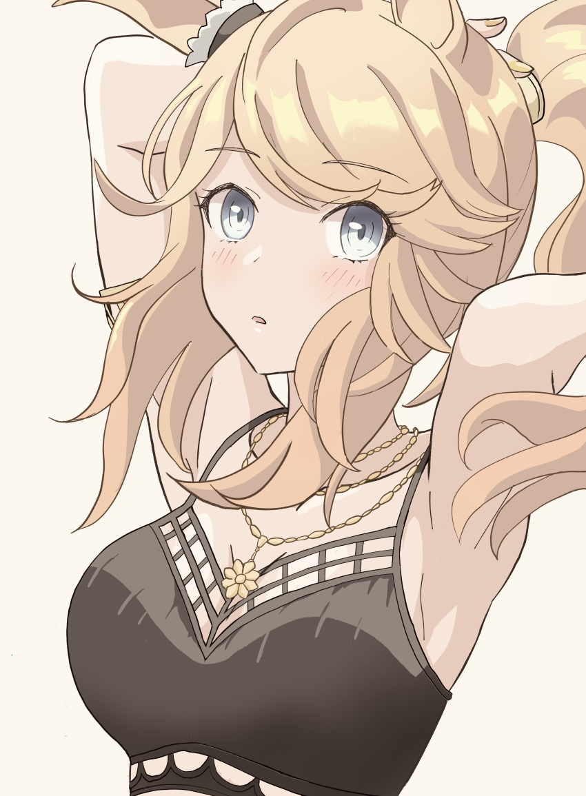 1girl, absurdres, animal_ears, armpits, bikini, black_bikini, blonde_hair, blue_eyes