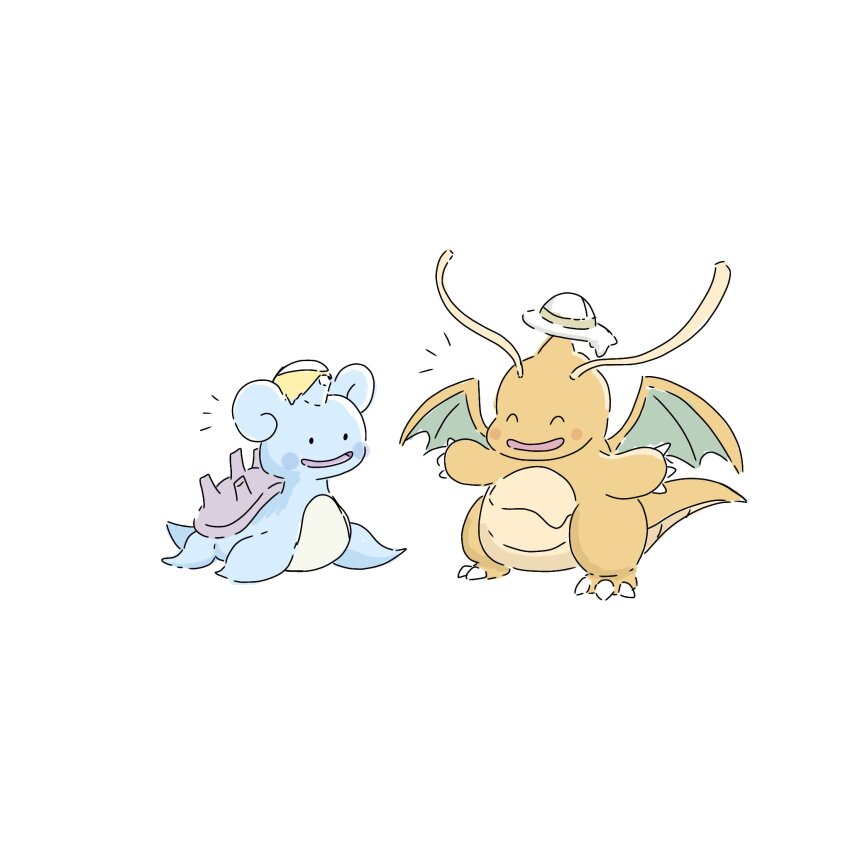blush, blush_stickers, claws, closed_eyes, ditto, dragon, dragonite, gen_1_pokemon
