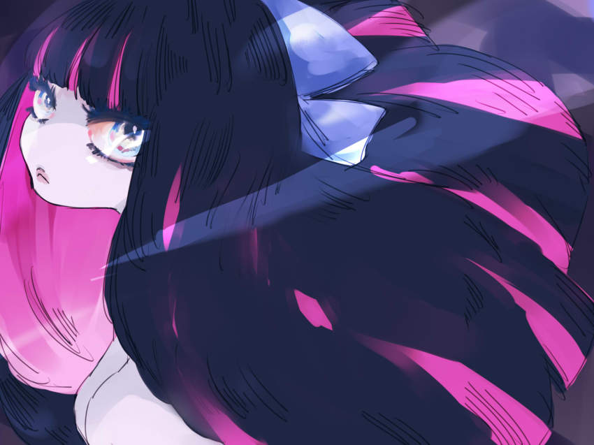 10s, 1girl, ah-lyong_lee, bad_id, bad_pixiv_id, colored_inner_hair, ebi_(soshoku), eyelashes, female_focus, highres, long_hair, multicolored_hair, no_nose, panty_&amp;_stocking_with_garterbelt, solo, stocking_(psg)