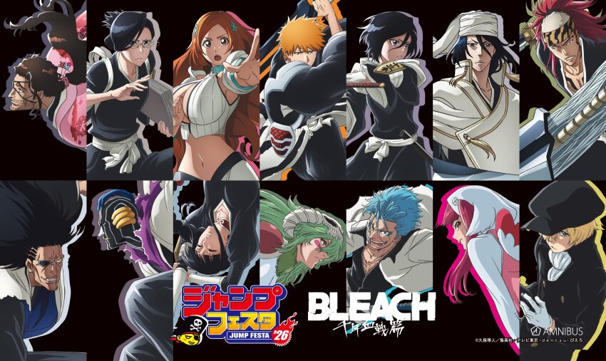 6+boys, 6+girls, abarai_renji, absurdres, black_background, black_hair, bleach, bleach:_sennen_kessen-hen
