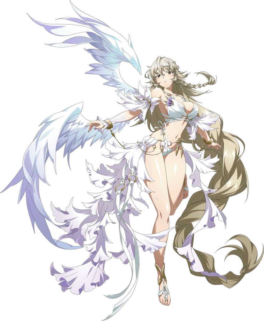 1girl, absurdly_long_hair, angel_wings, bare_shoulders, big_hair, bikini, blonde_hair, bracelet