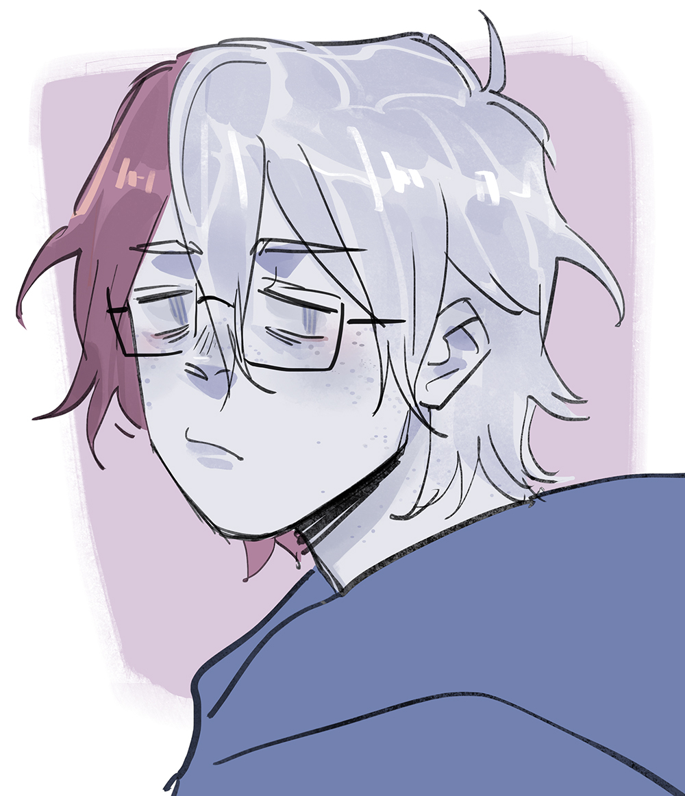 1boy, bags_under_eyes, brown_hair, closed_mouth, colored_skin, design_speculation, frown, grey_eyes