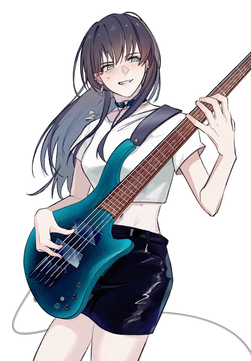 1girl, 5-string_bass_guitar, bang_dream!, bang_dream!_it's_mygo!!!!!, bass_guitar, black_choker, black_hair, black_skirt