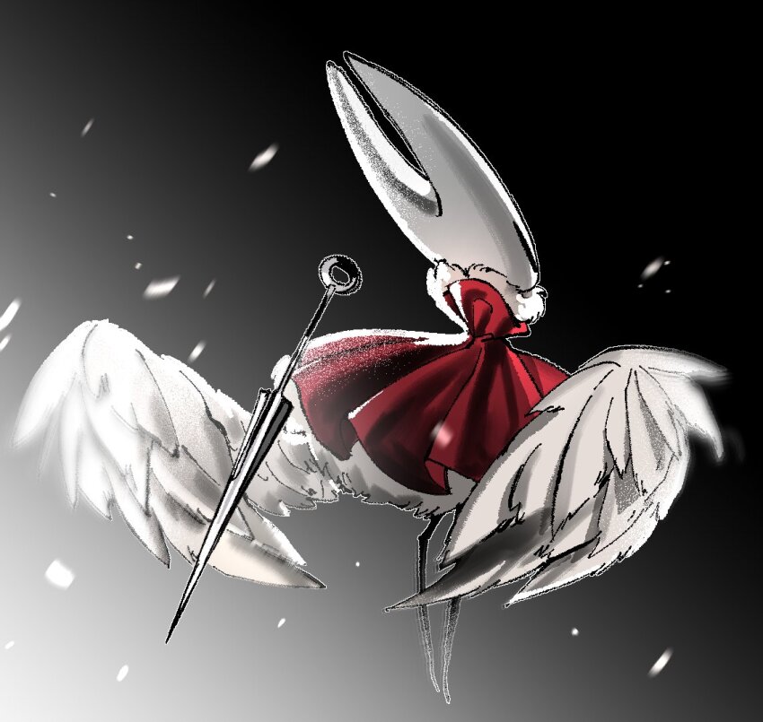 1girl, arthropod_girl, black_background, black_eyes, black_skin, cloak, colored_skin, feathered_wings