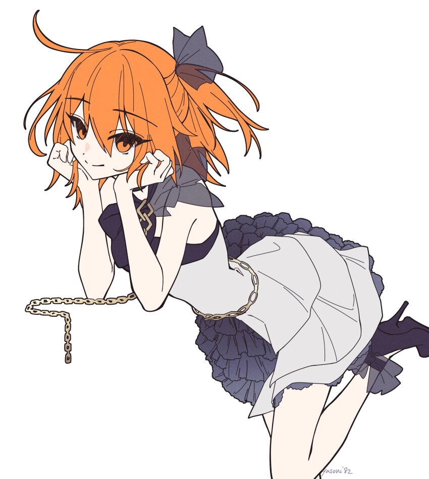 1girl, absurdres, ahoge, artist_name, bare_arms, chain, chaldea_logo, closed_mouth