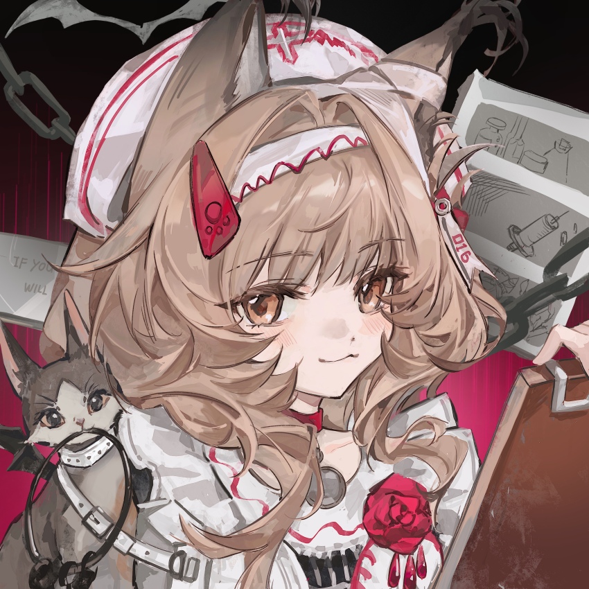 1girl, absurdres, animal_ears, apron, arknights, black_wings, blush, brown_cat