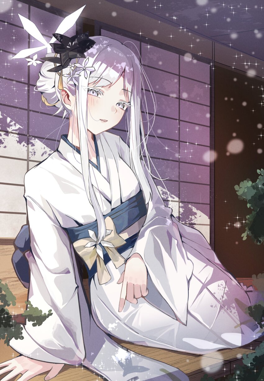 1girl, absurdres, bilingual_commentary, black_flower, blue_archive, bow, colored_eyelashes, commentary