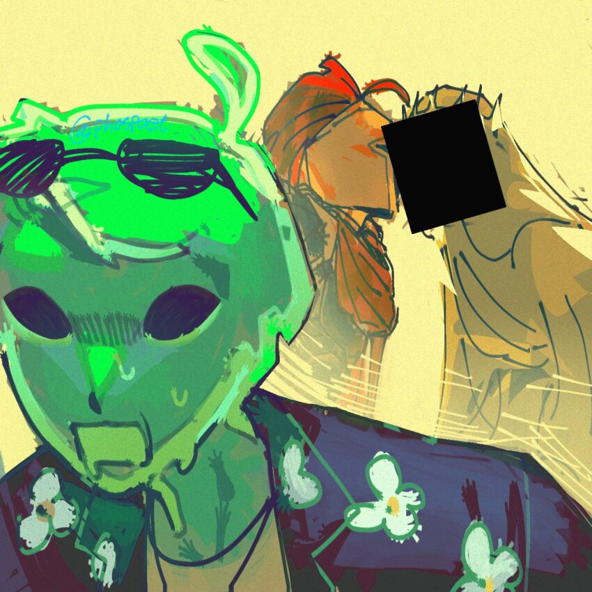 3others, :o, ahoge, armor, averythemayo, black_eyes, censored, censored_identity