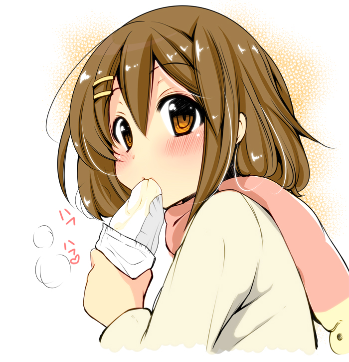 1girl, steamed_bun, blush, brown_eyes, brown_hair, eating, female_focus, food