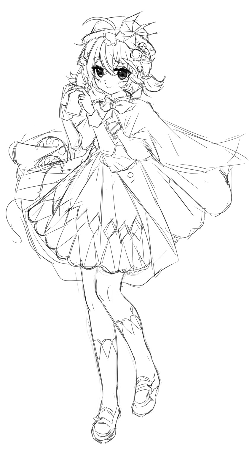 ._(kusvekoxa), 1girl, absurdres, ahoge, bird_hair_ornament, bow, bowtie, cape