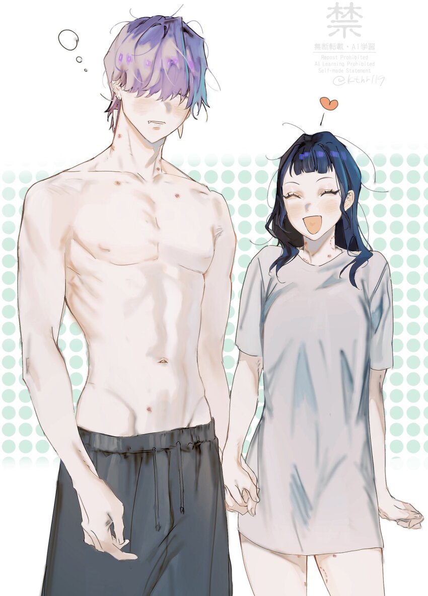 1boy, 1girl, bite_mark, bite_mark_on_neck, bite_mark_on_thigh, black_hair, black_male_underwear, blunt_bangs